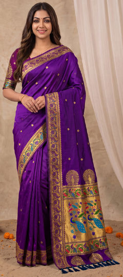 Purple and Violet color Saree in Silk fabric with Weaving, Zari work