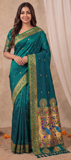 Green color Saree in Silk fabric with Weaving, Zari work