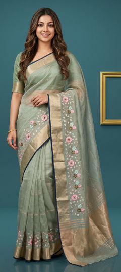 Green color Saree in Organza Silk fabric with Embroidered work