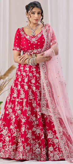 Pink and Majenta color Lehenga in Georgette fabric with Embroidered, Sequence work