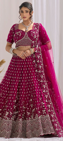 Pink and Majenta color Lehenga in Net fabric with Embroidered, Sequence work