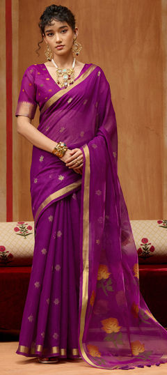 Purple and Violet color Saree in Silk fabric with Weaving, Zari work