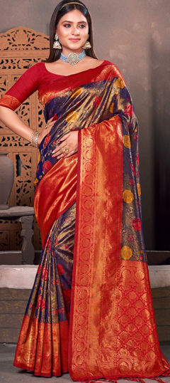 Blue color Saree in Silk fabric with Weaving work