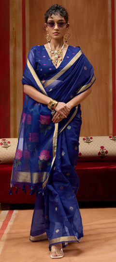 Blue color Saree in Silk fabric with Weaving, Zari work