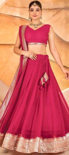 Pink and Majenta color Lehenga in Georgette fabric with Embroidered, Sequence work