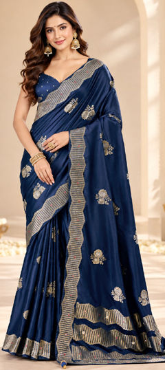 Blue color Saree in Satin Silk fabric with Weaving work