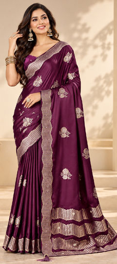 Purple and Violet color Saree in Satin Silk fabric with Weaving work