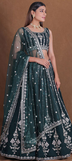 Green color Lehenga in Georgette fabric with Embroidered, Sequence, Zari work