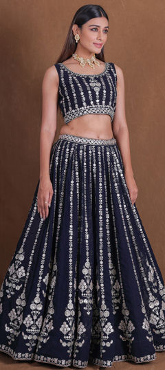Blue color Lehenga in Georgette fabric with Embroidered, Sequence, Zari work