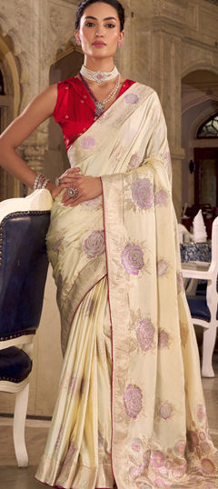 Beige and Brown color Saree in Satin Silk fabric with Weaving work