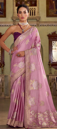 Pink and Majenta color Saree in Satin Silk fabric with Weaving work