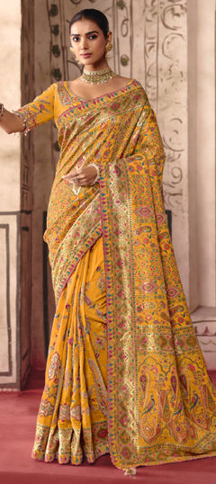 White and Off White color Saree in Silk fabric with Embroidered, Thread work