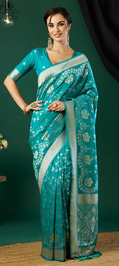 Blue color Saree in Crepe Silk fabric with Weaving, Zari work