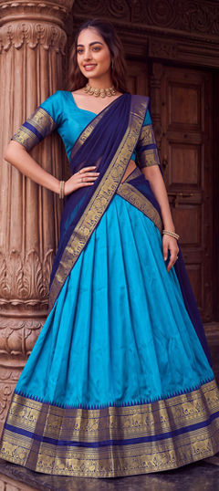 Blue color Lehenga in Poly cotton fabric with Weaving, Zari work