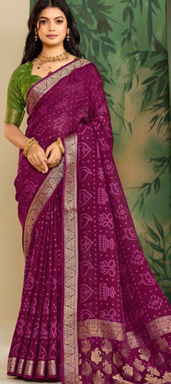 Purple and Violet color Saree in Silk fabric with Weaving work