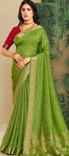 Green color Saree in Silk fabric with Weaving work