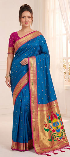 Blue color Saree in Silk fabric with Weaving, Zari work