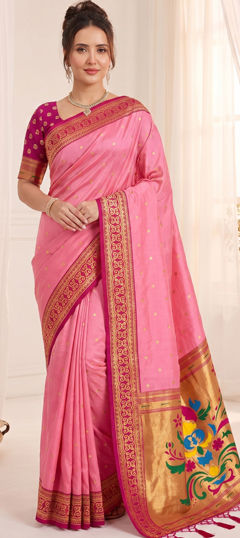 Pink and Majenta color Saree in Silk fabric with Weaving, Zari work