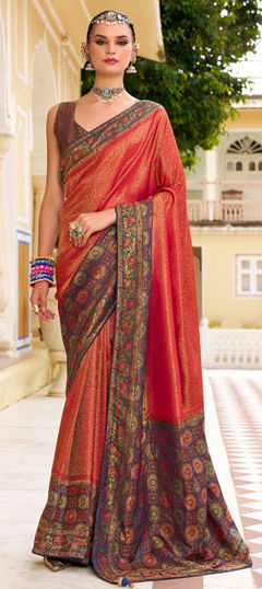 Red and Maroon color Saree in Tissue fabric with Weaving work