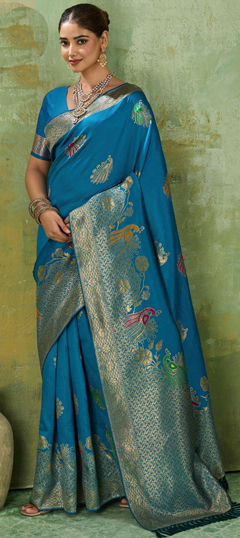 Blue color Saree in Banarasi Silk fabric with Weaving, Zari work