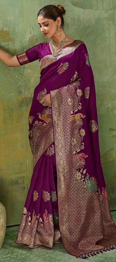 Purple and Violet color Saree in Banarasi Silk fabric with Weaving, Zari work