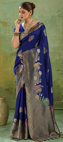 Blue color Saree in Banarasi Silk fabric with Weaving, Zari work
