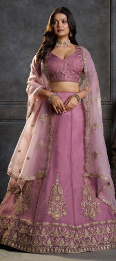 Pink and Majenta color Lehenga in Organza Silk fabric with Embroidered work
