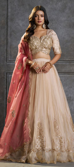 Green color Lehenga in Organza Silk fabric with Embroidered work
