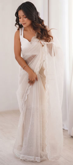 White and Off White color Saree in Net fabric with Sequence work