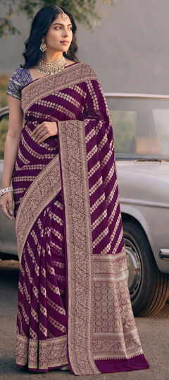 Purple and Violet color Saree in Silk fabric with Weaving work