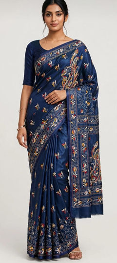 Blue color Saree in Bangalore Silk fabric with Weaving work
