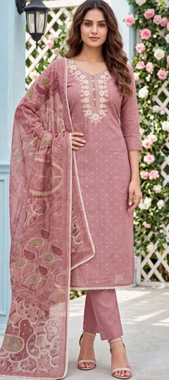 Pink and Majenta color Salwar Kameez in Cotton fabric with Embroidered, Printed work