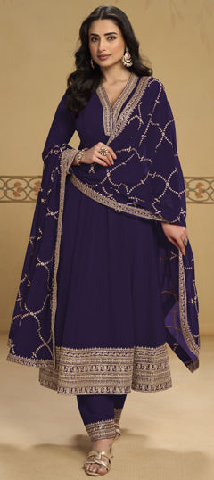 Purple and Violet color Salwar Kameez in Georgette fabric with Embroidered work