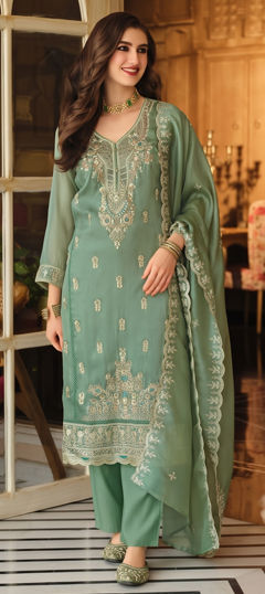 Blue color Salwar Kameez in Silk fabric with Embroidered, Sequence work