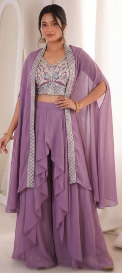 Purple and Violet color Salwar Kameez in Faux Georgette fabric with Embroidered work