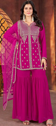 Pink and Majenta color Salwar Kameez in Georgette fabric with Embroidered, Sequence work