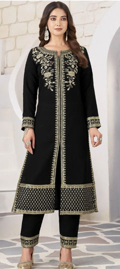 Black and Grey color Salwar Kameez in Georgette fabric with Embroidered, Sequence work