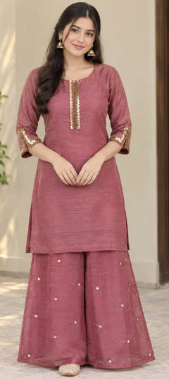 Pink and Majenta color Salwar Kameez in Crushed Silk fabric with Sequence work