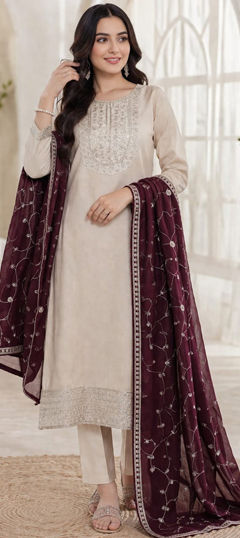 Red and Maroon color Salwar Kameez in Silk fabric with Embroidered, Sequence work
