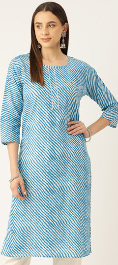 Blue color Kurti in Cotton fabric with Printed work