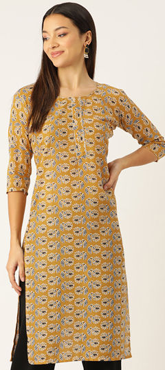 Yellow color Kurti in Cotton fabric with Printed work