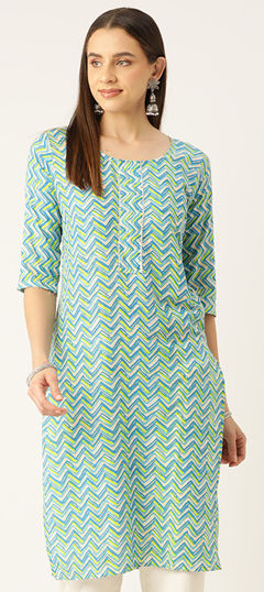 Green color Kurti in Cotton fabric with Printed work