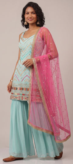 Blue color Salwar Kameez in Faux Georgette fabric with Embroidered, Sequence work