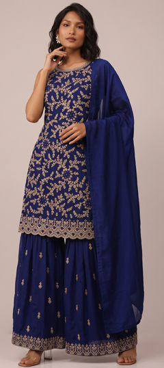 Blue color Salwar Kameez in Georgette fabric with Embroidered, Sequence work
