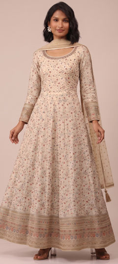 White and Off White color Salwar Kameez in Faux Georgette fabric with Embroidered, Sequence work