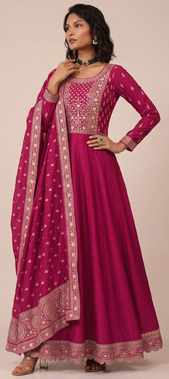 Pink and Majenta color Salwar Kameez in Silk fabric with Embroidered, Sequence work