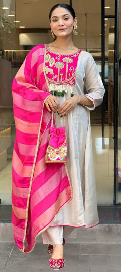 Black and Grey, Pink and Majenta color Salwar Kameez in Viscose fabric with Embroidered, Sequence work