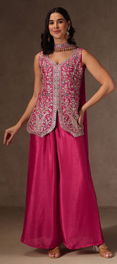 Pink and Majenta color Salwar Kameez in Chinon Silk fabric with Embroidered, Sequence work
