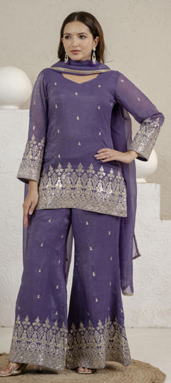 Purple and Violet color Salwar Kameez in Crushed Silk fabric with Embroidered, Sequence work