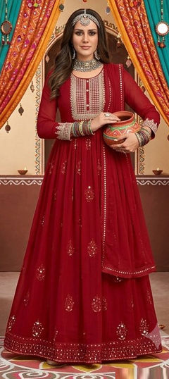 Pink and Majenta color Salwar Kameez in Georgette fabric with Embroidered, Sequence work